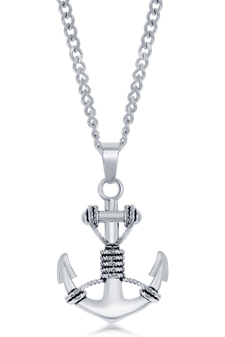 Men's Oxidized Anchor Pendant Necklace, Main, color, SILVER
