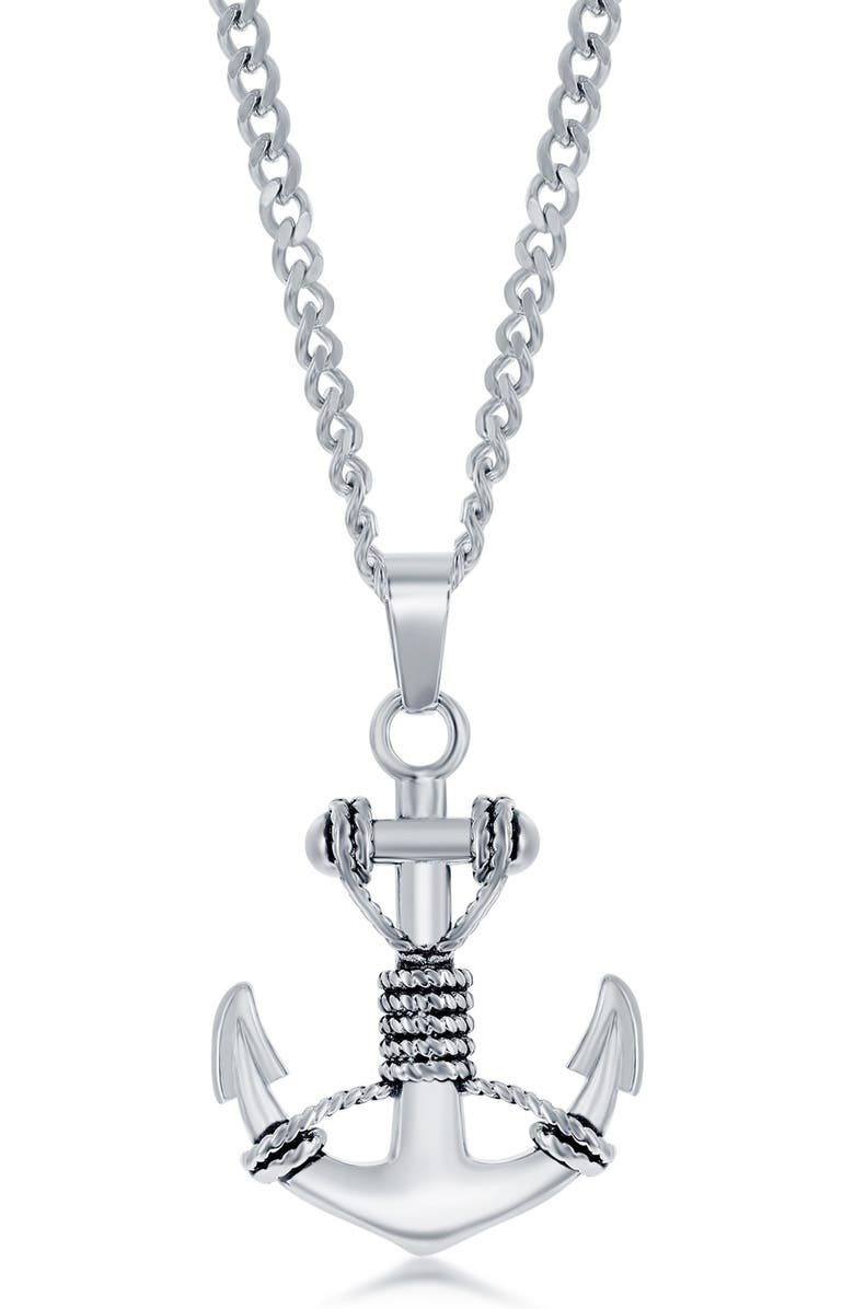 BLACKJACK Men's Oxidized Anchor Pendant Necklace, Main, color, Silver