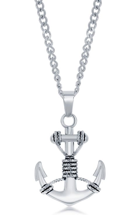 Men's Oxidized Anchor Pendant Necklace
