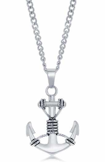 BLACKJACK Men's Oxidized Anchor Pendant Necklace
