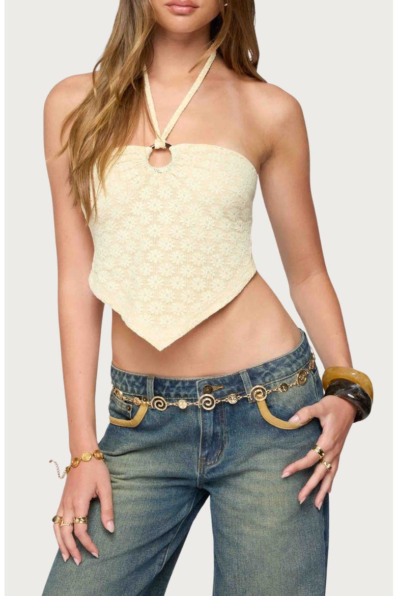 Alana Floral Handerchief Hem Halter Top, Main, color, CREAM