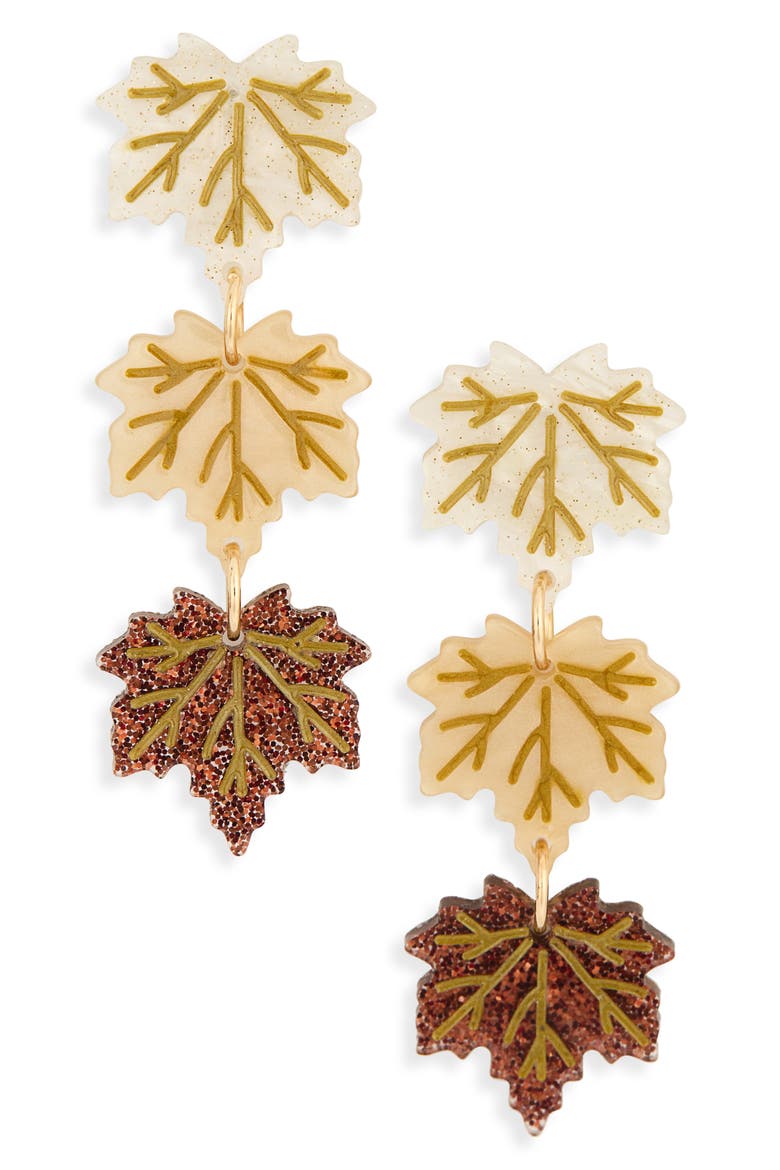 Leaf Drop Earrings, Main, color, TAN MULTI- GOLD