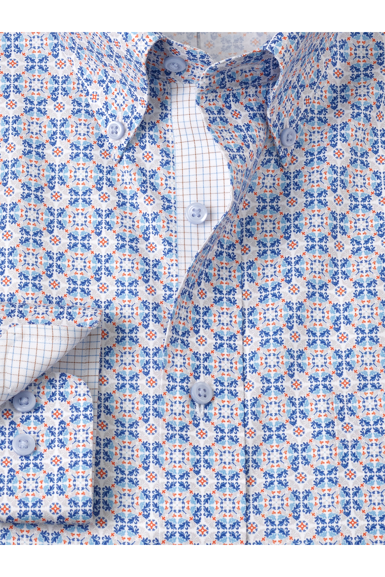 Cotton Spandex Buttondown Collar Pinpoint Classic Contrast Trim Button Cuff Long Sleeve, Alternate, color, Blue Multi