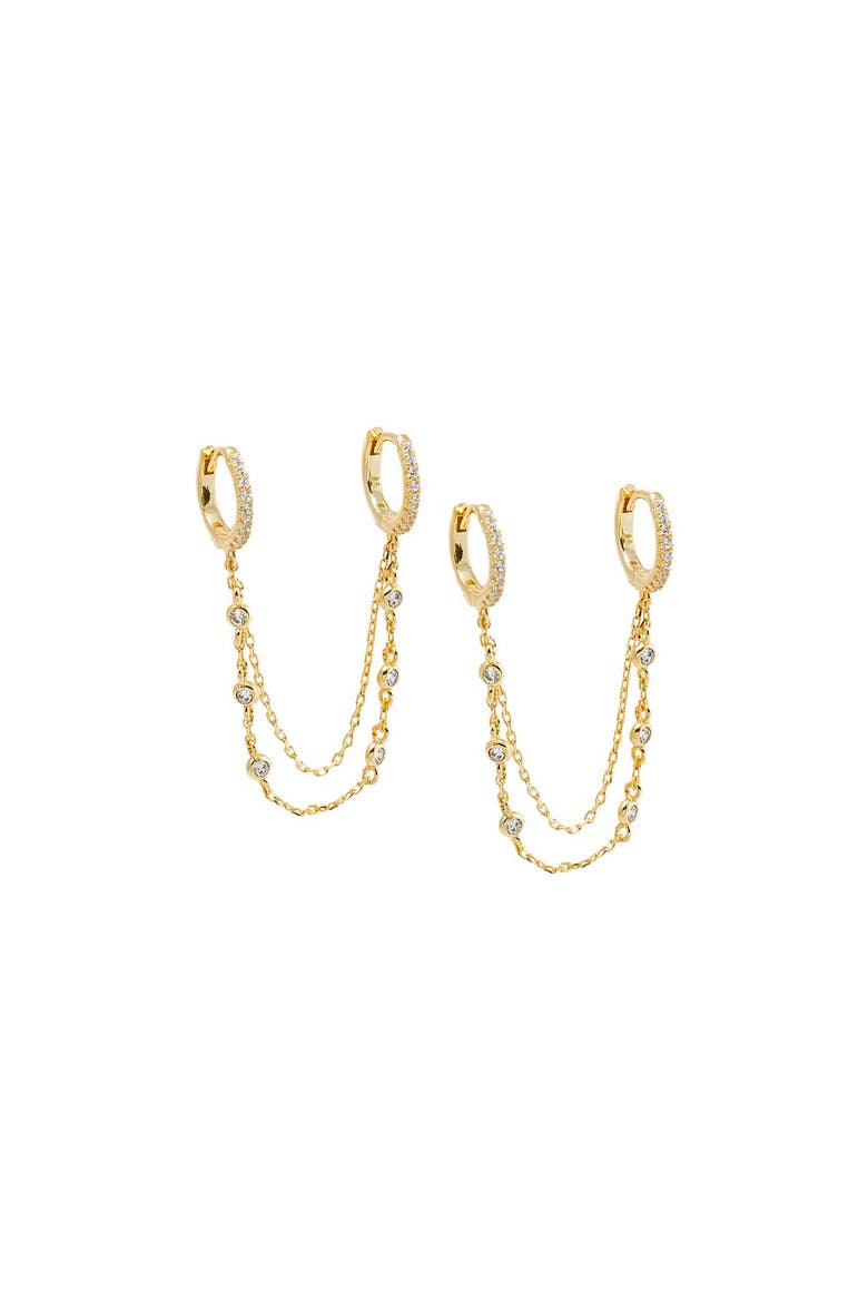 CZ Bezel Station Double Chain Huggie Earring, Main, color, Gold