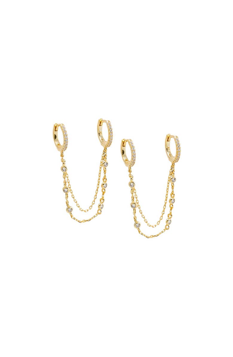 BY ADINA EDEN CZ Bezel Station Double Chain Huggie Earring, Main, color, Gold