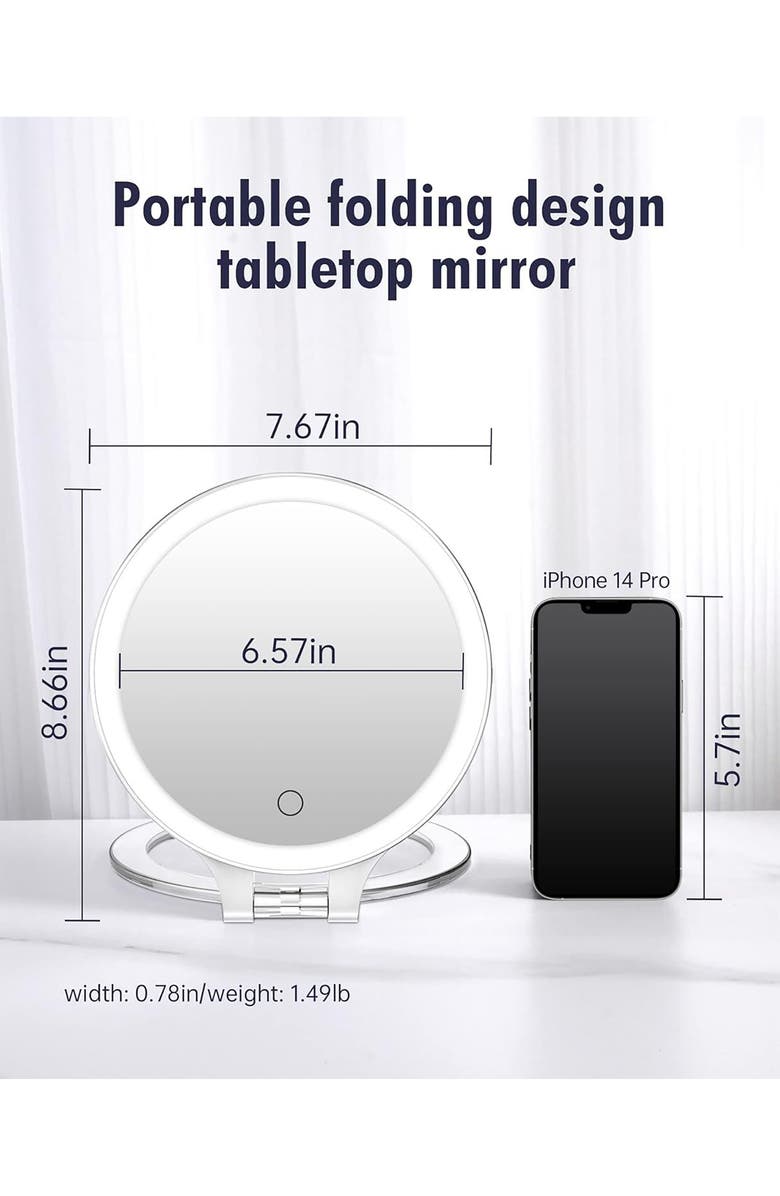 LILA BY AKUNBEM Fascinate 1X/10X Rechargeable LED Makeup Mirror, Alternate, color, White