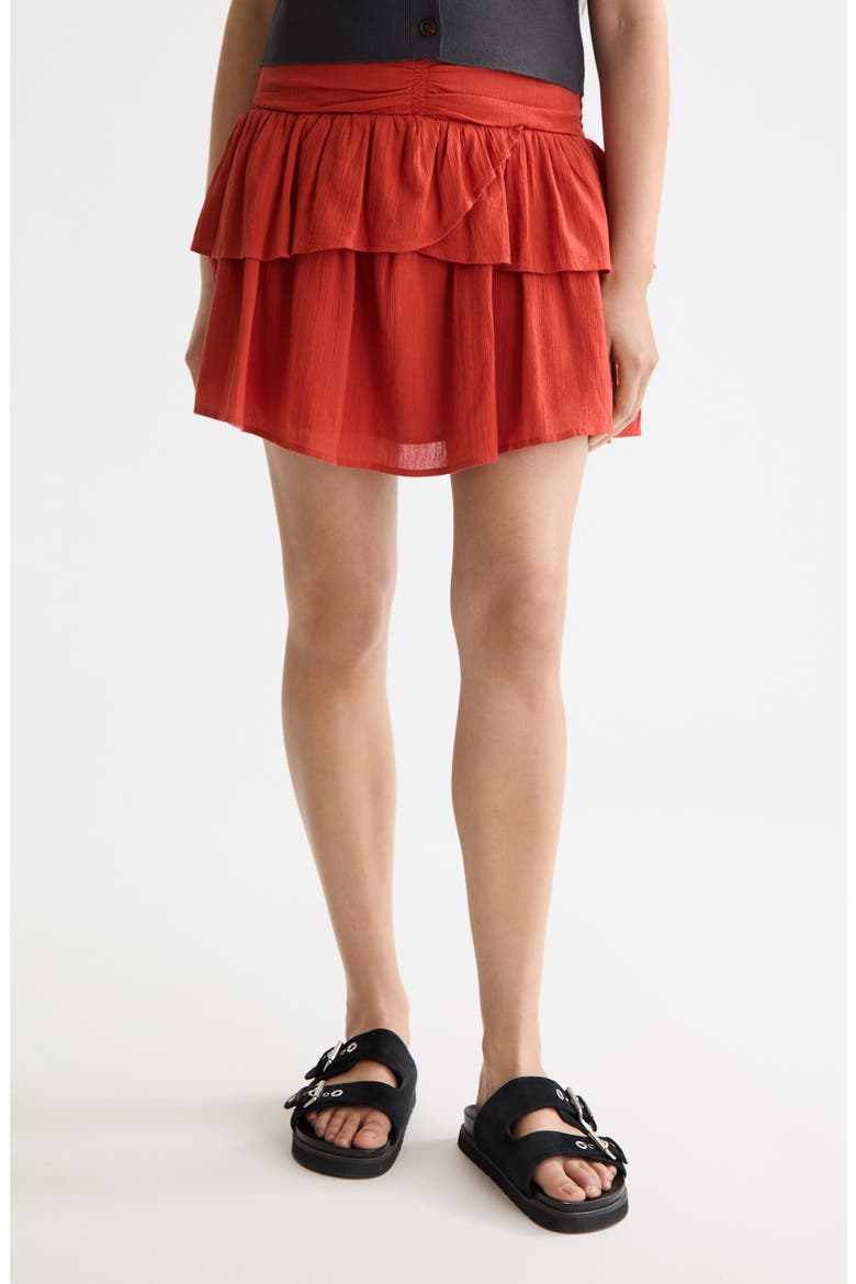 Crinkle Gauze Tiered Cotton Miniskirt, Main, color, KETCHUP