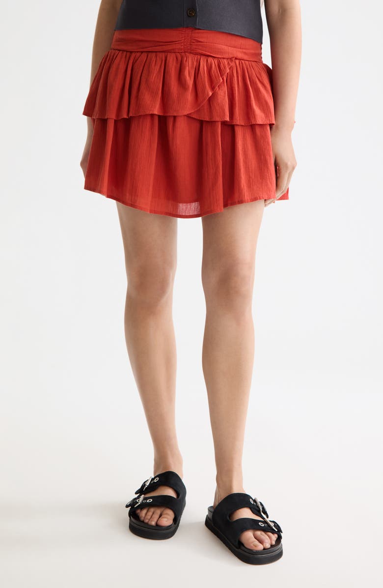 Scotch & Soda Crinkle Gauze Tiered Cotton Miniskirt, Main, color, Ketchup