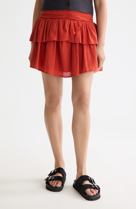 Crinkle Gauze Tiered Cotton Miniskirt