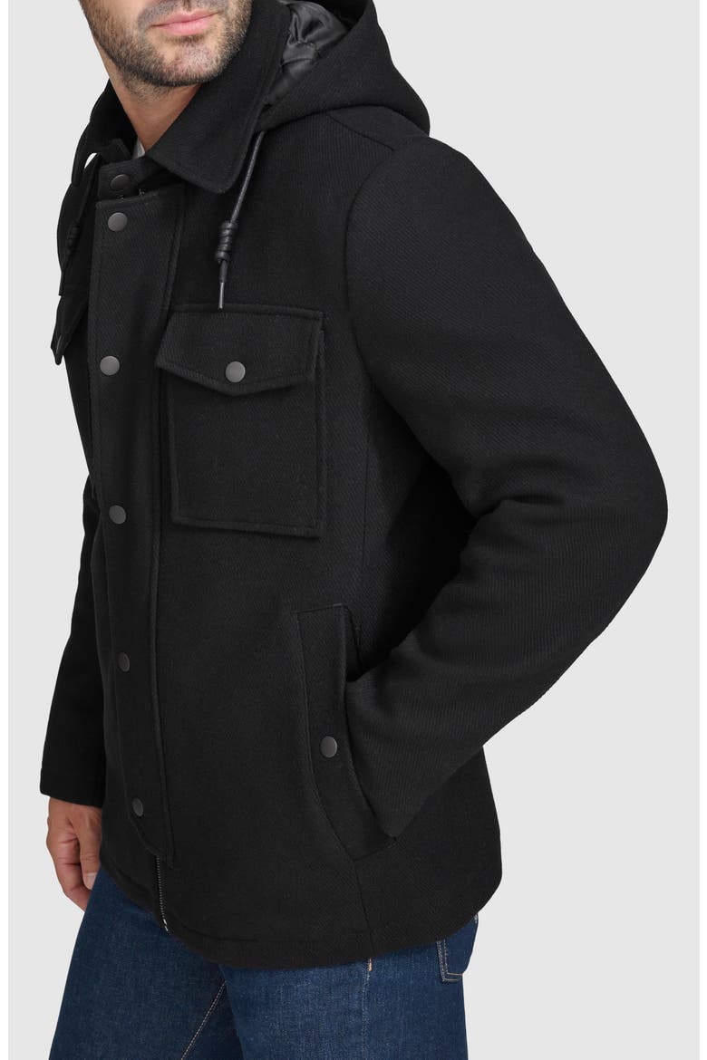 Wool Blend Hooded Field Jacket, Alternate, color, BLACK