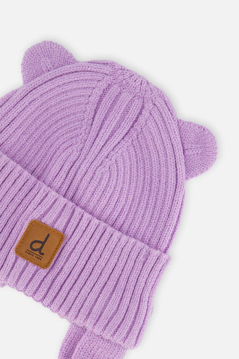 Ribbed Bear Ear Tie Strings Knit Hat, Alternate, color, Lavender