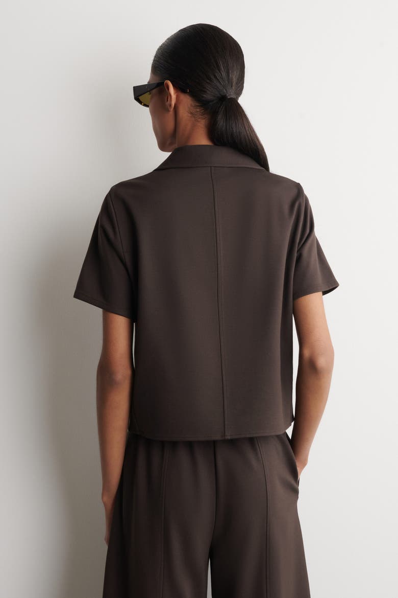 Twill-jersey Short-sleeve Blazer, Alternate, color, DARK BROWN