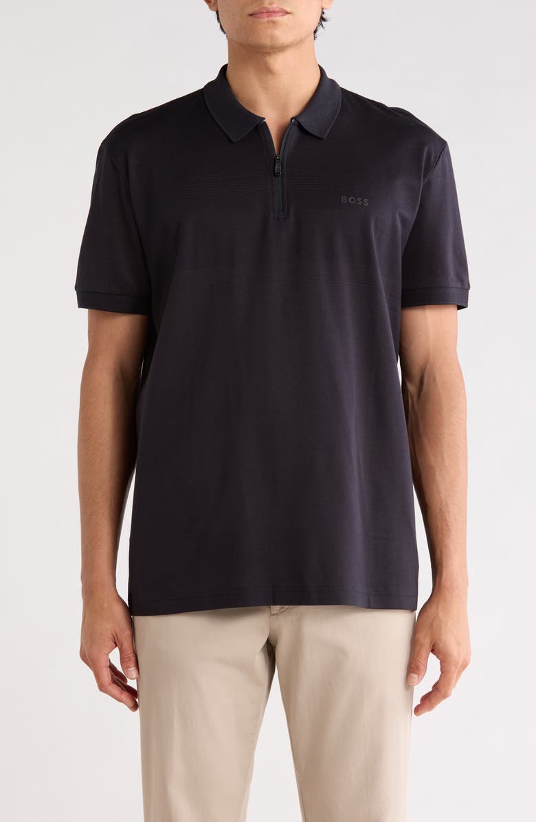 BOSS Philix Pima Cotton Quarter Zip Knit Polo, Main, color, Dark Blue
