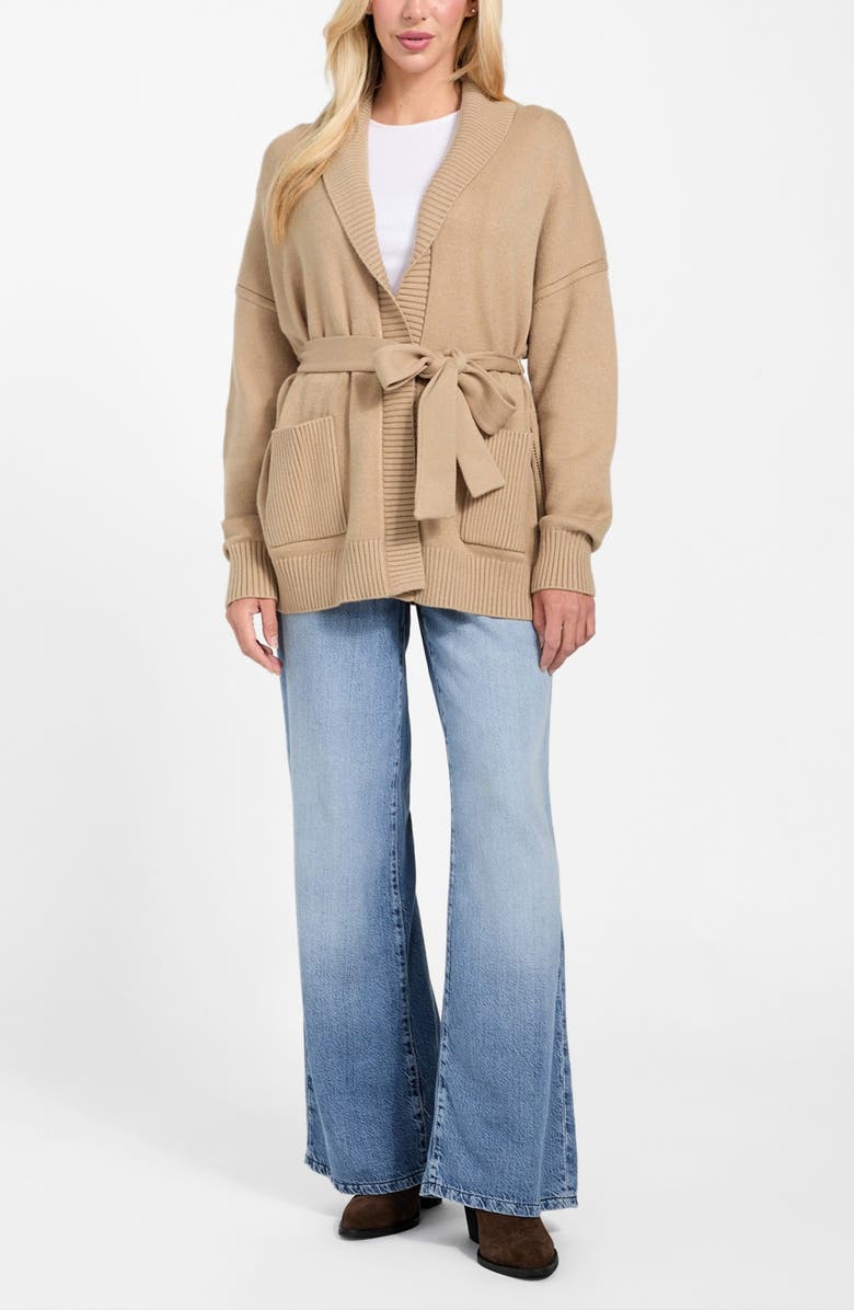 GUESS Belted Shawl Collar Cardigan, Alternate, color, 