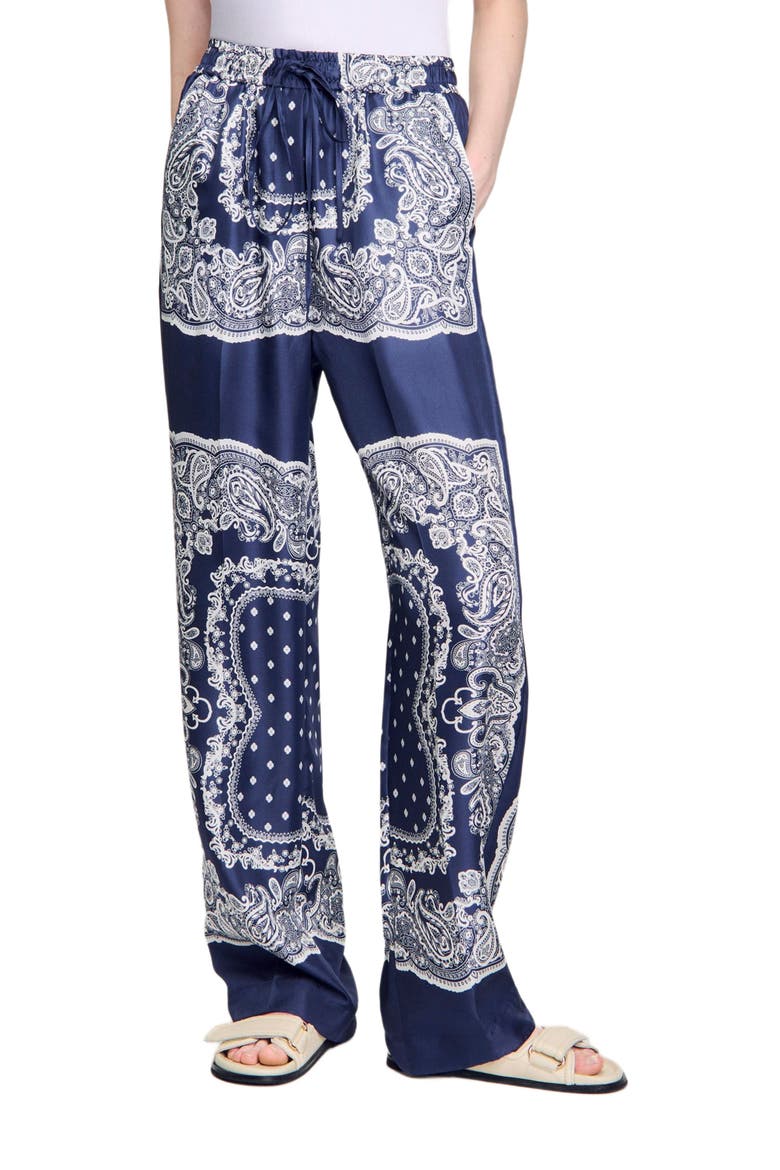 Bandana-print floaty trousers, Alternate, color, Blu / white