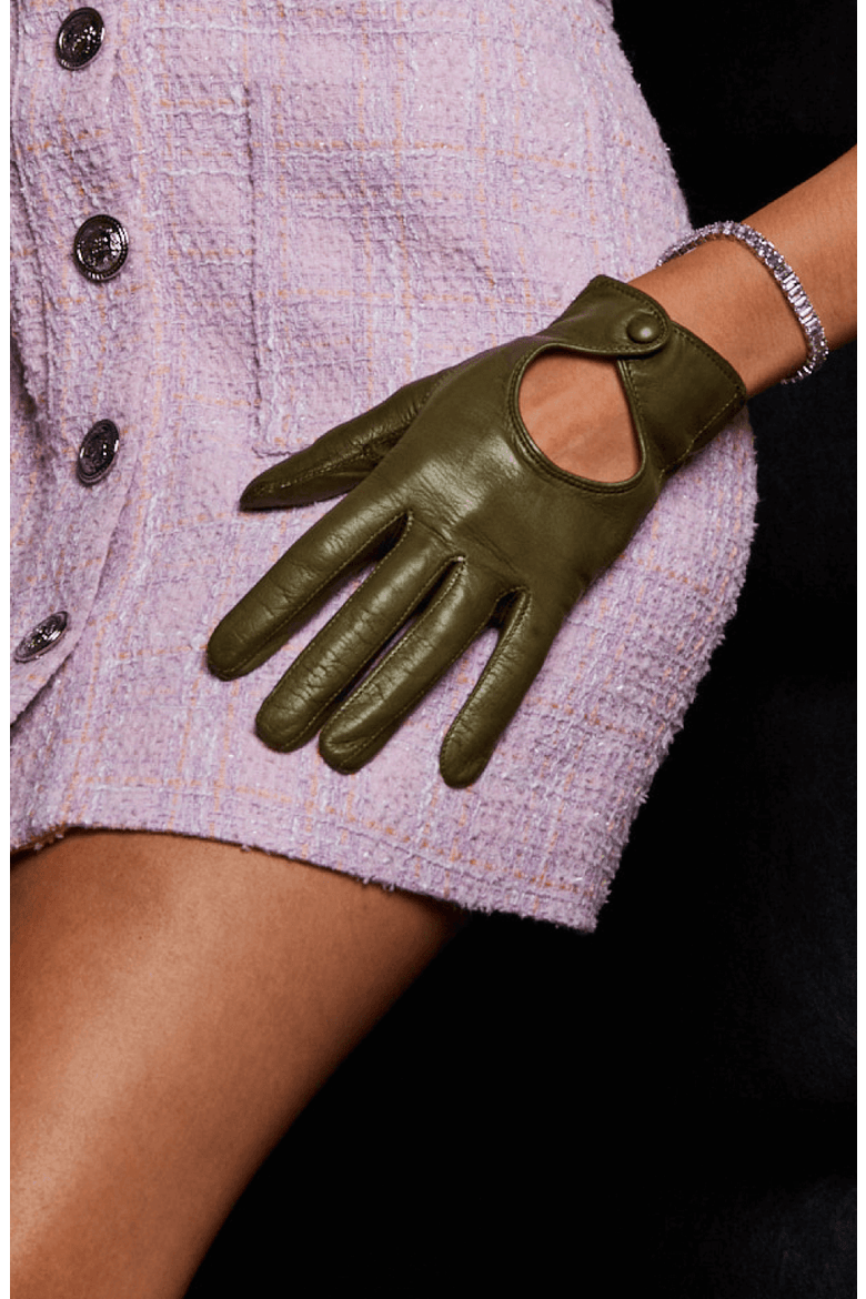 Women's Leather Driving Gloves, Alternate, color, Verde