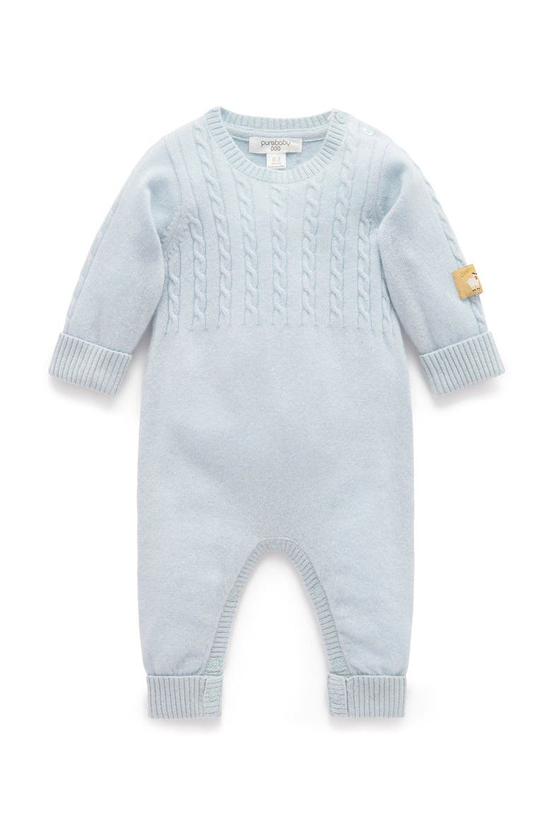 Baby Boy Cashmere Coverall, Main, color, Pale Blue Melange