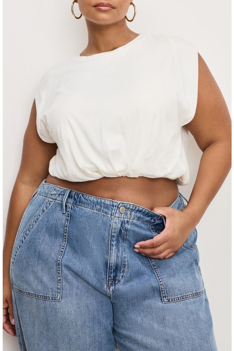 Gathered Hem Muscle Top, Alternate, color, CLOUD WHITE001