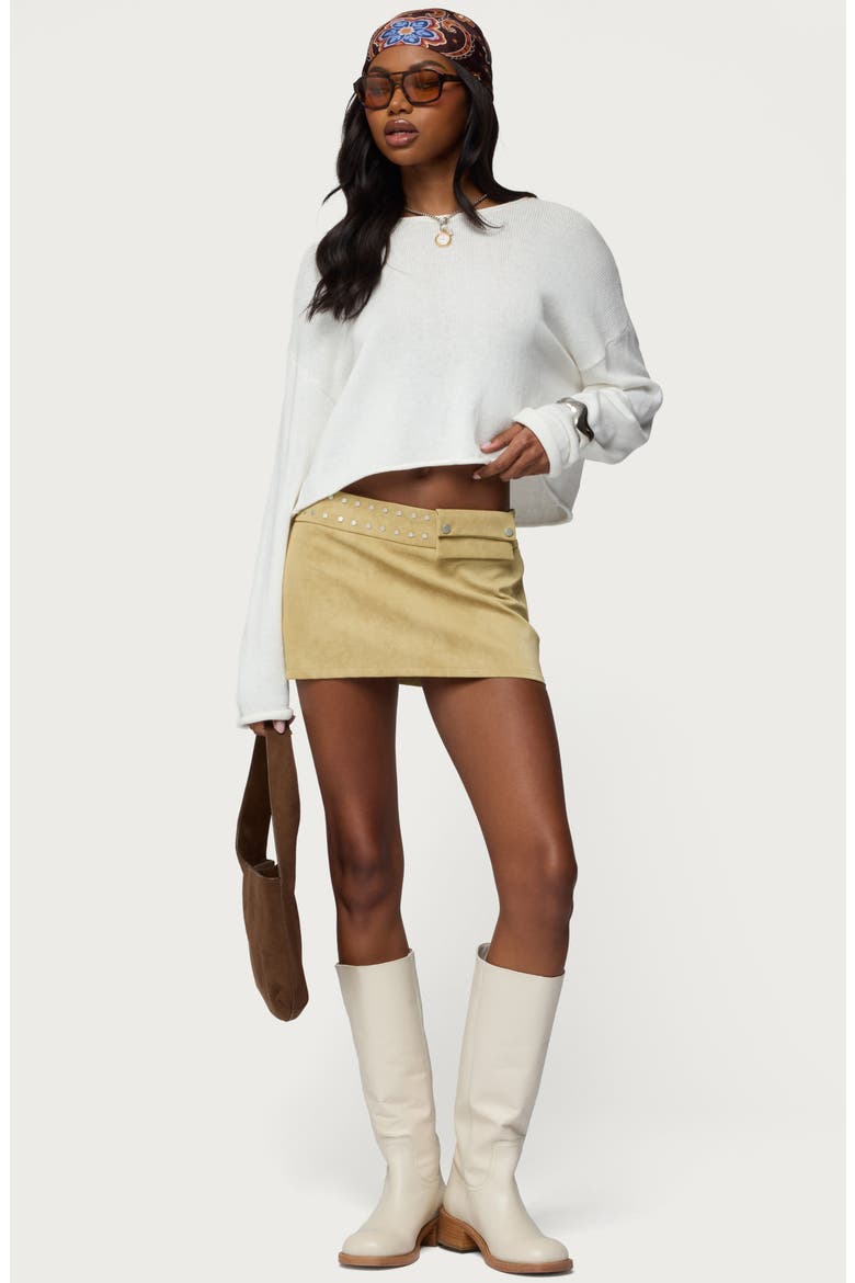 Roney Studded Faux Suede Miniskort, Alternate, color, TAN