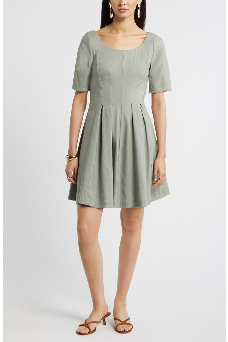 Scoop Neck Linen Blend Dress, Main, color, GREEN CHAPARRAL