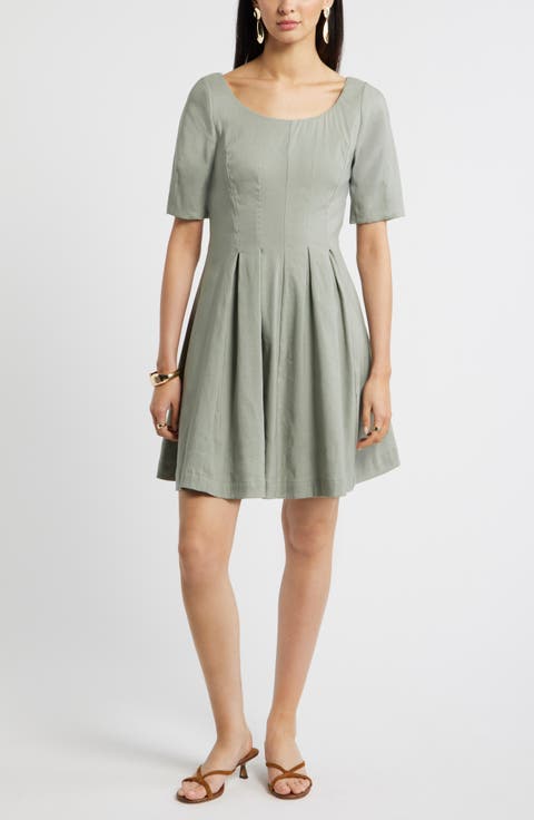Scoop Neck Linen Blend Dress