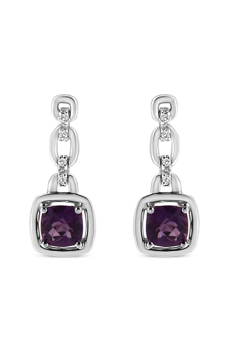 Haus of Brilliance Silver Cushion Purple Amethyst and Diamond Accent Drop and Dangle Earrings, Main, color, White