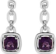 Haus of Brilliance Silver Cushion Purple Amethyst and Diamond Accent Drop and Dangle Earrings