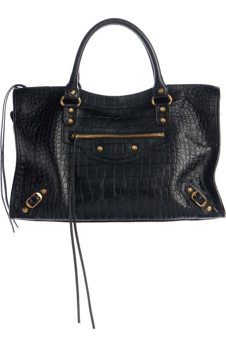 Balenciaga Le City Croc Embossed Leather Satchel, Main, color, 1000 Black