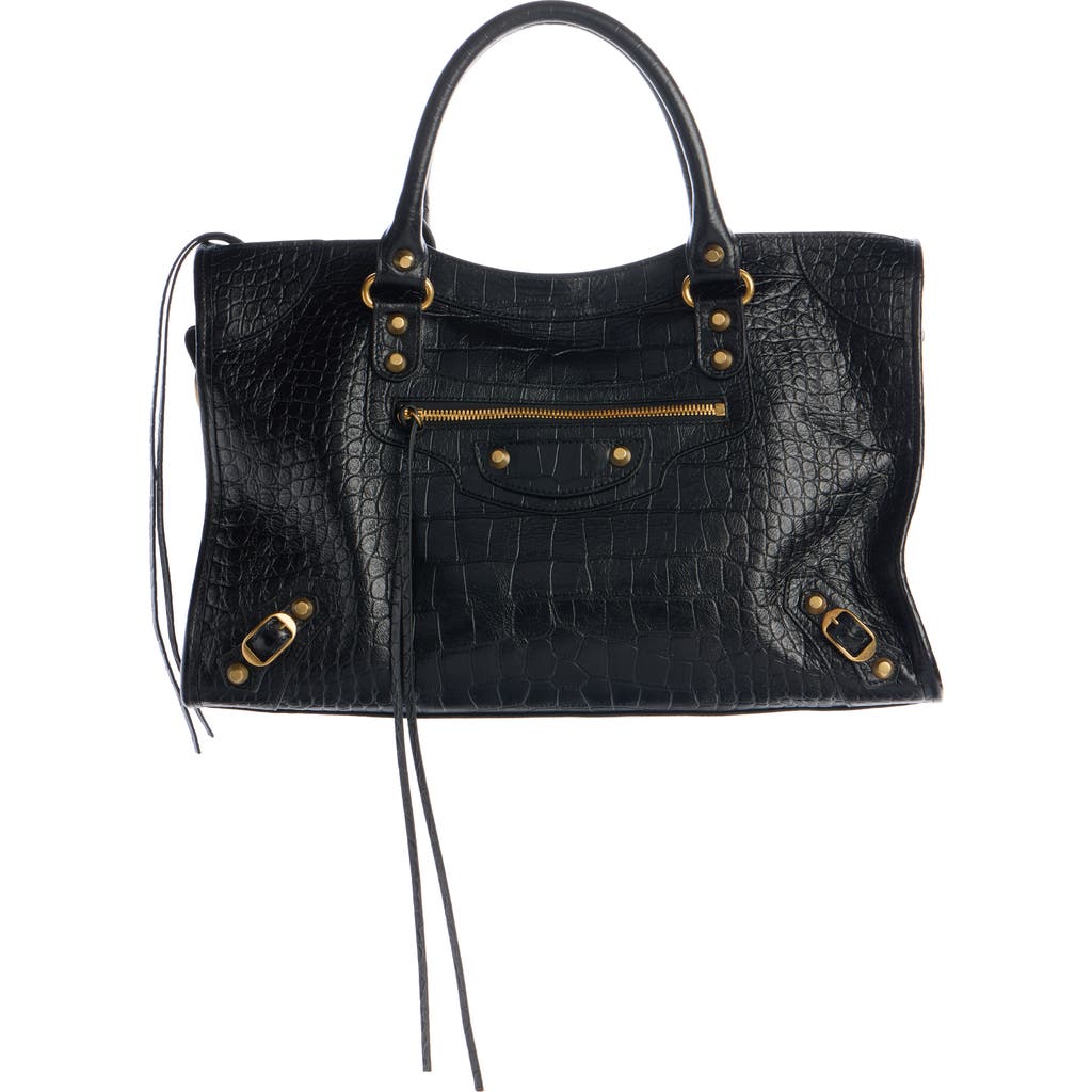 Balenciaga Medium Le City Crocodile-embossed Top-handle Tote Bag In Black