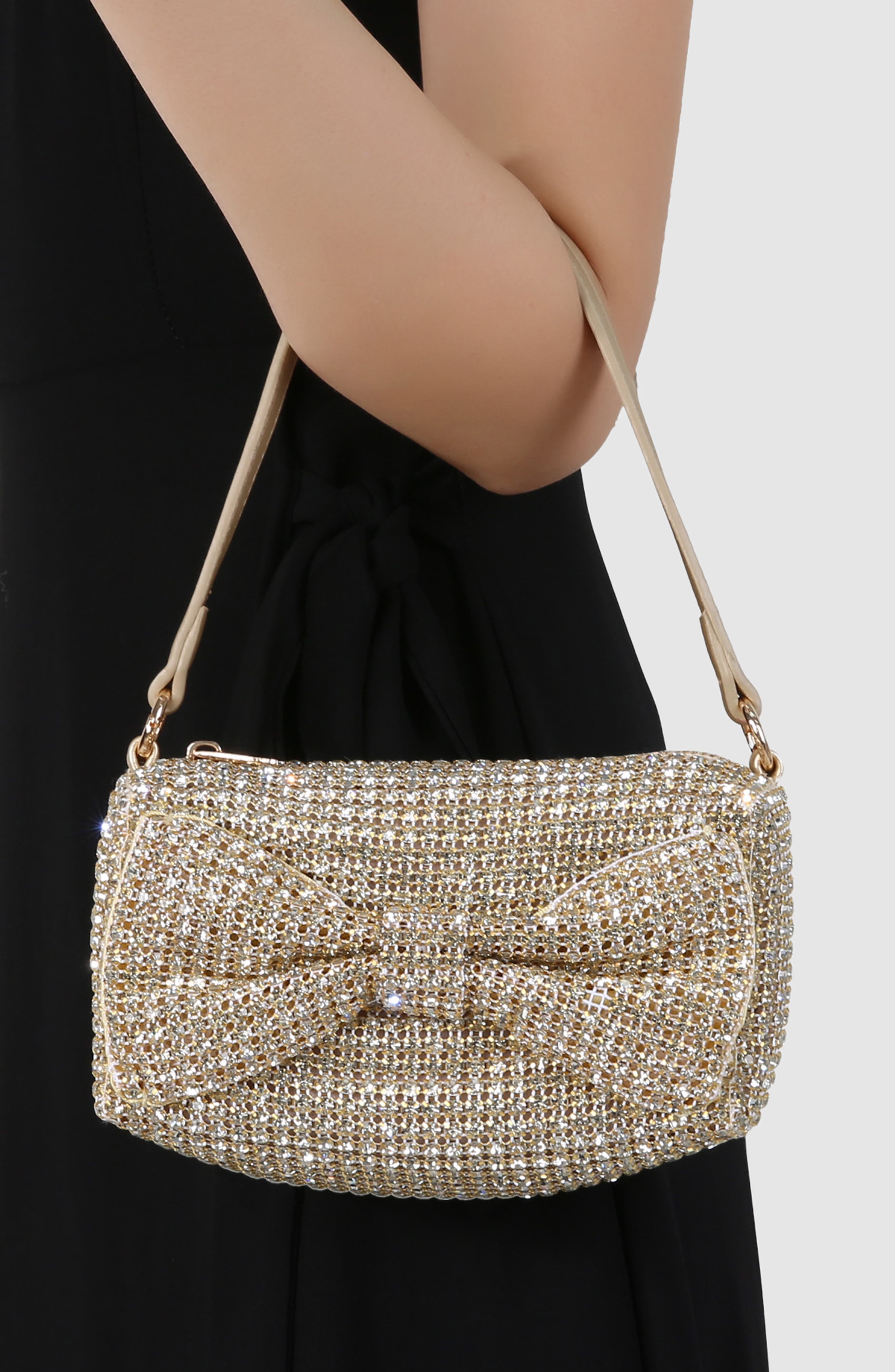 Rhinestone Bow Handheld Bag, Alternate, color, GOLD