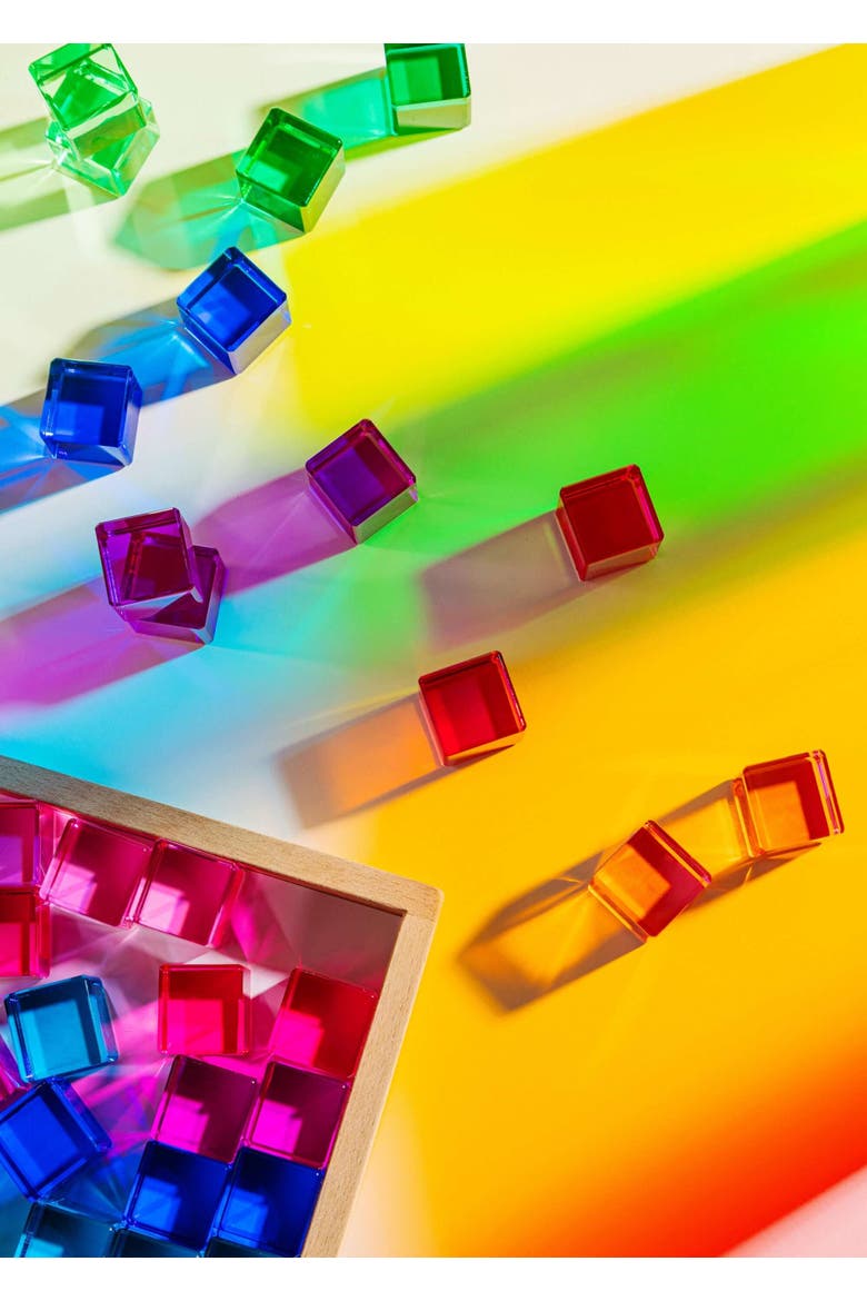 Ines Rainbow Translucent Acrylic STEM Cube Blocks - 100 Pieces, Alternate, color, Rainbow
