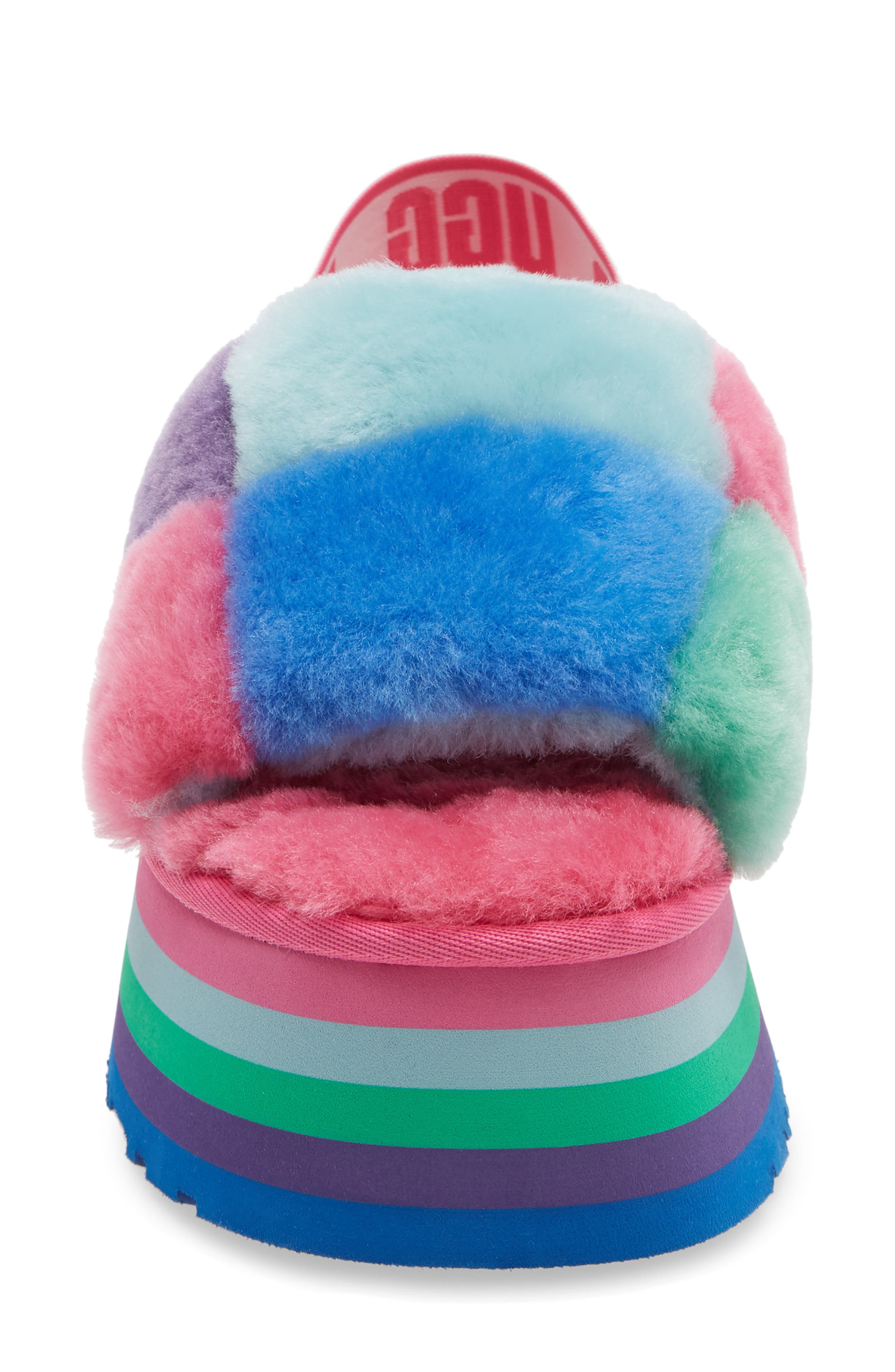 Disco Check Genuine Shearling Slingback Platform Slipper, Alternate, color, PRIDE STRIPES