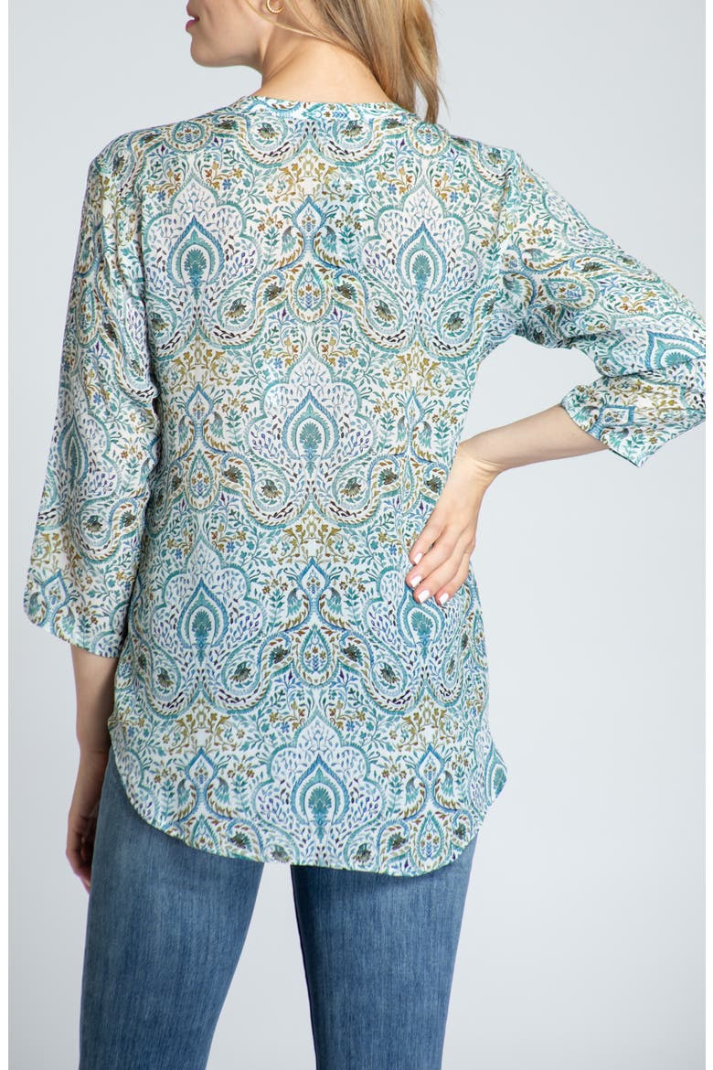 Print Mandarin Collar Chiffon Button-Up Top, Alternate, color, GREEN MULTI