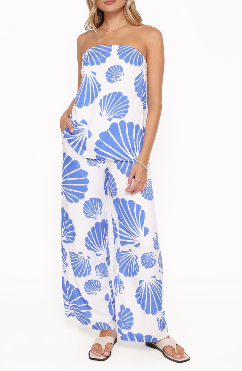 Petal & Pup Kristy Strapless Top & Wide Leg Pants Set, Main, color, Blue Shell