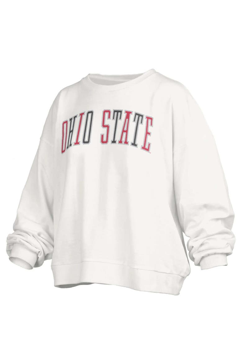 Women's Pressbox White Ohio State Buckeyes Janise Waist Length Oversized Pullover Sweatshirt, Main, color, White