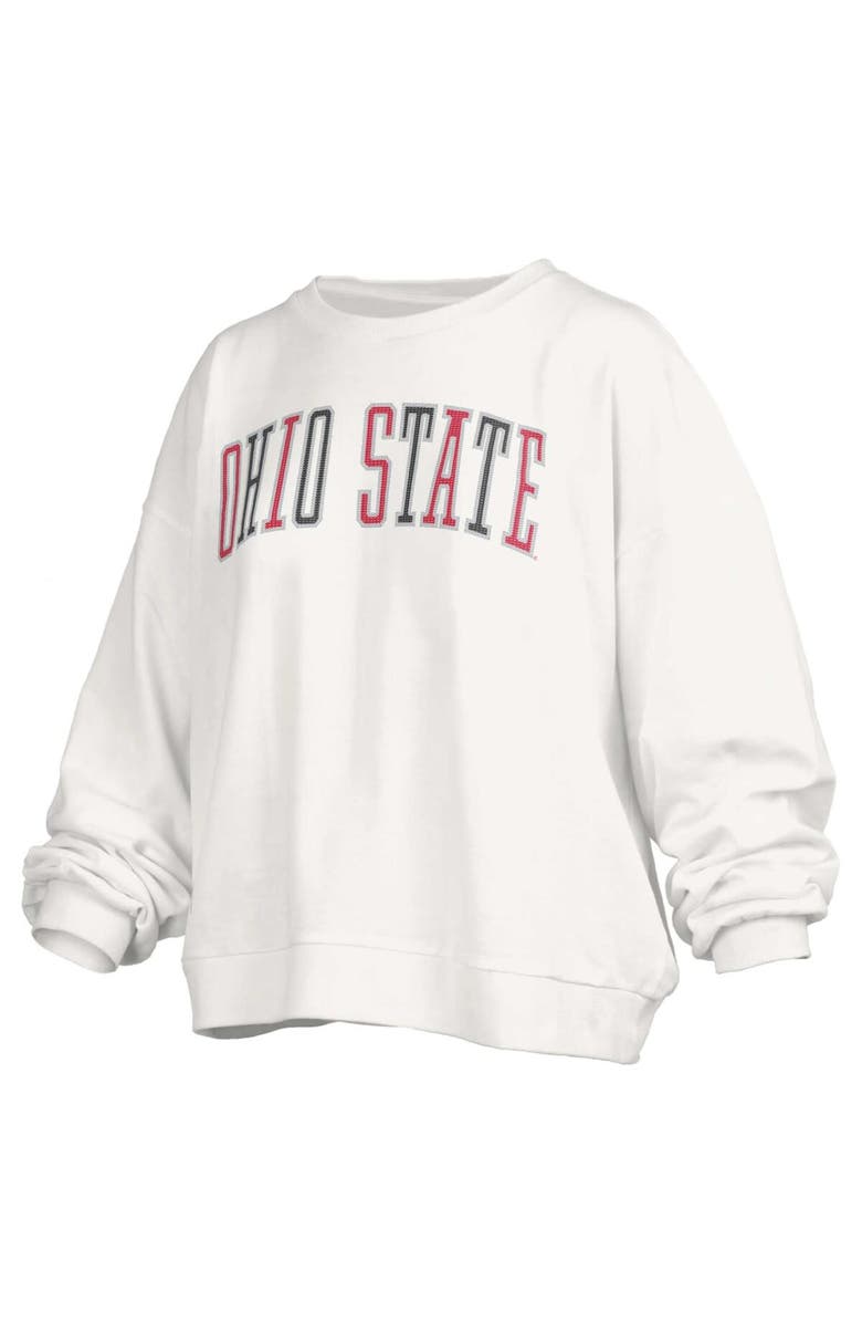 PRESSBOX Women's Pressbox White Ohio State Buckeyes Janise Waist Length Oversized Pullover Sweatshirt, Main, color, 