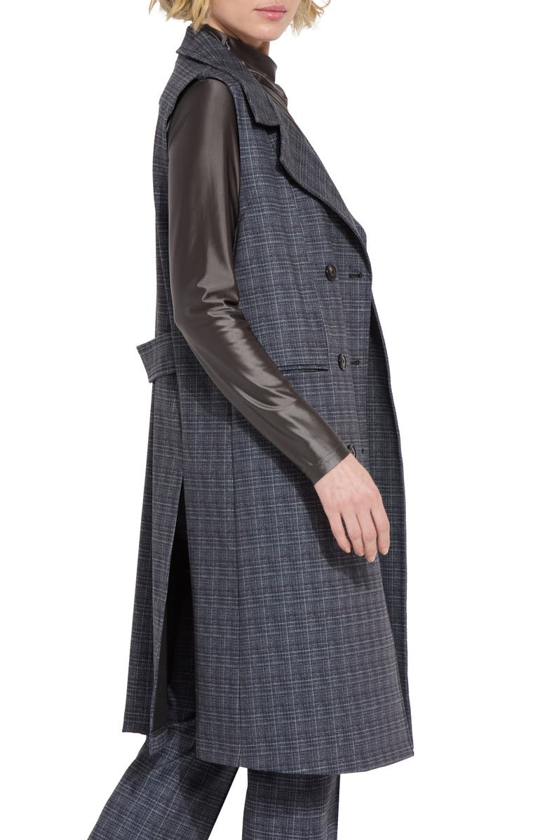 Lysse Cameron Plaid Sleeveless Ponte Trench Coat, Alternate, color, 