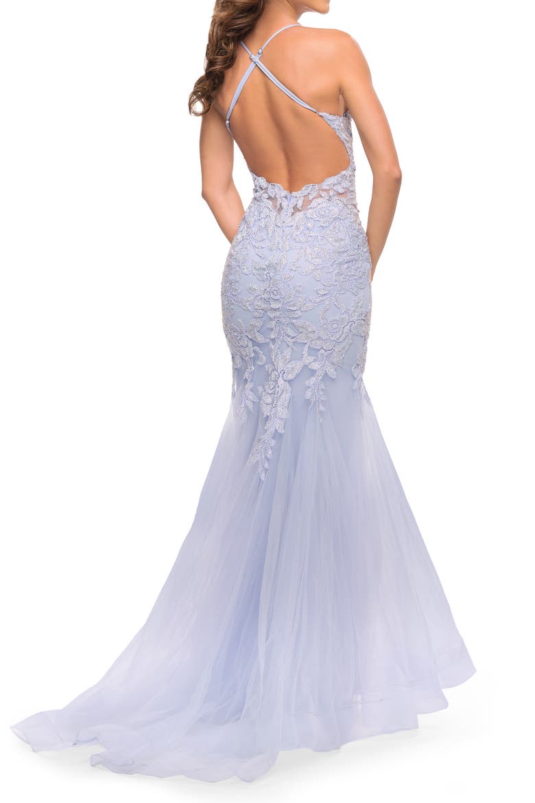 Mermaid Tulle and Lace Jeweled Prom Dress, Alternate, color, Lilac Mist