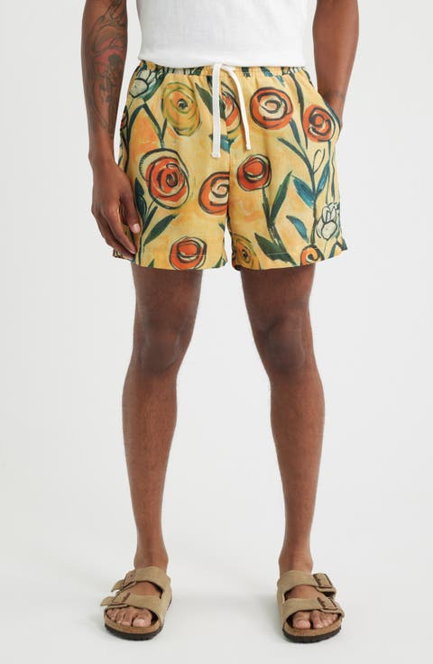 Floral Brush Drawstring Shorts