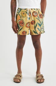 RIZORT Floral Brush Drawstring Shorts