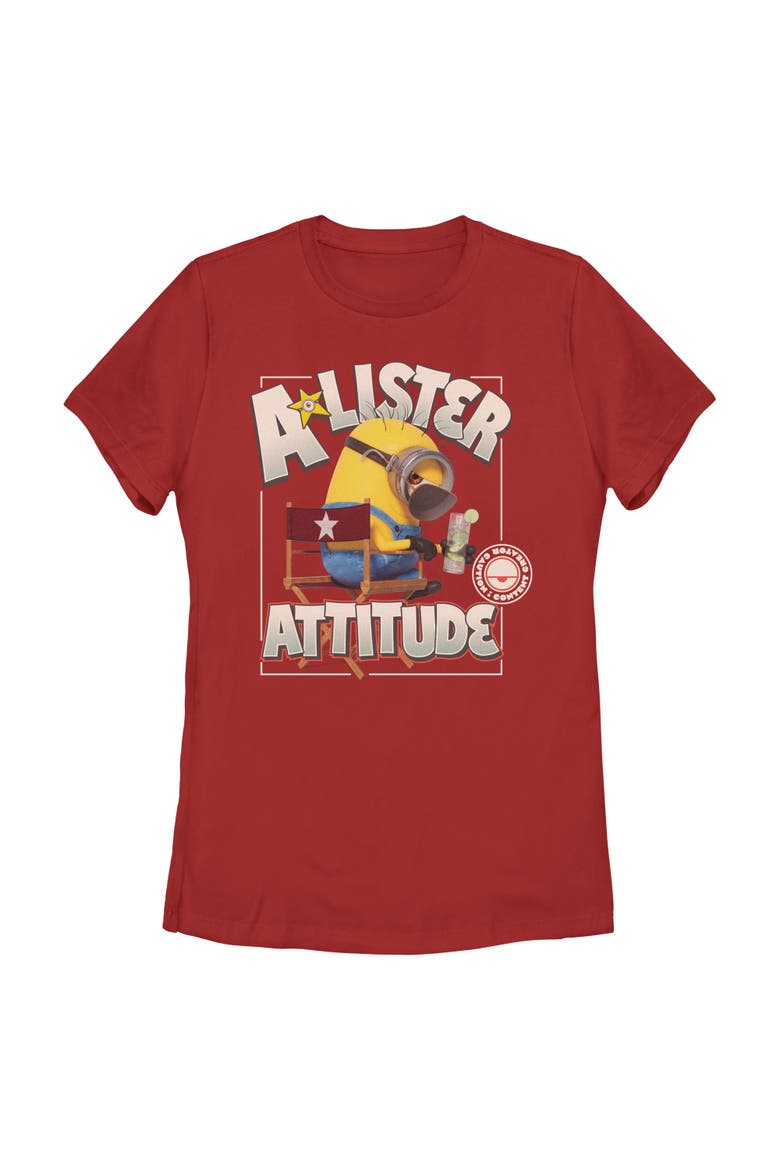 Junior's Minions & Monsters A Star Lister Attitude  Graphic T-Shirt, Main, color, Red