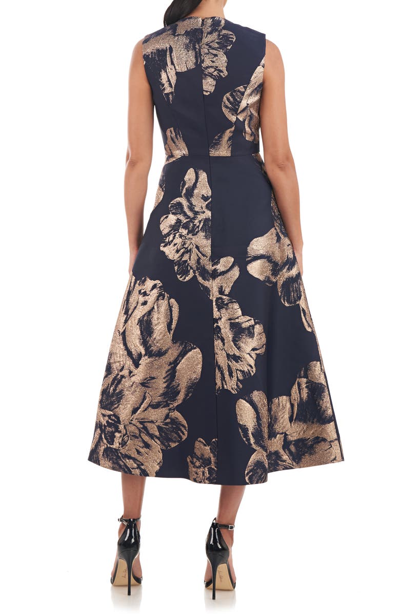 Kay Unger Molly Floral Metallic Jacquard A-Line Midi Dress, Alternate, color,
