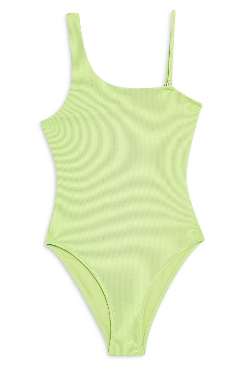 Ribbed One-Shoulder One-Piece Swimsuit, Alternate, color, LIME