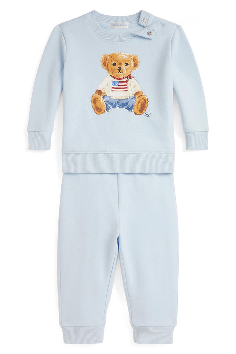 Kids' Polo Bear 2-Piece Fleece Sweatshirt & Pants Set, Main, color, BERYL BLUE