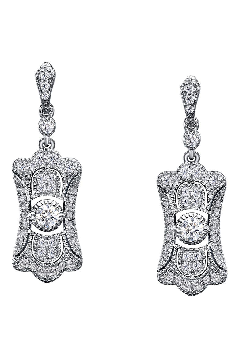 Art Deco Simulated Stone Drop Earrings, Main, color, WHITE GOLD