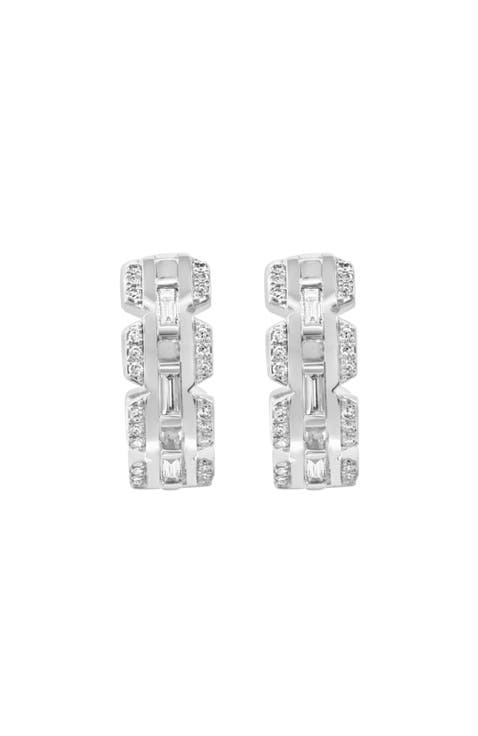 Baguette Diamond Hoop Earrings in 14K White Gold