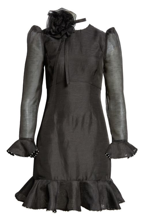Shop Zimmermann Crush Flower Long Sleeve Linen & Silk Dress In Black