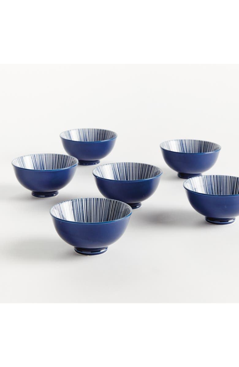Napa Home & Garden Stria 4.75" Bowls, Set of 6 - Dark Blue/White Ceramic, Alternate, color, Blue