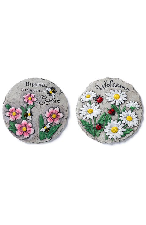 Set of 2 Cement Flower Textured Stepping Stones
