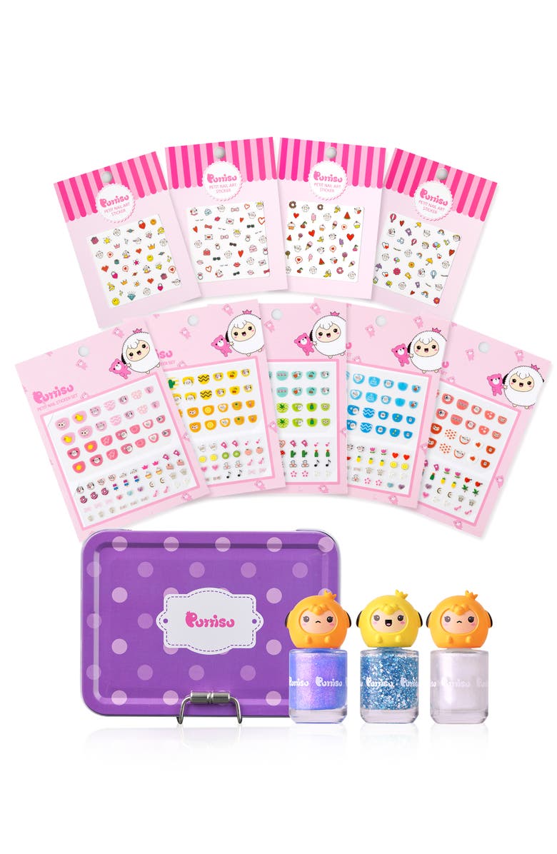 Puttisu Water Based Peel Off Kids Nail Polish and Sticker Deluxe Set, Main, color, Snowcone